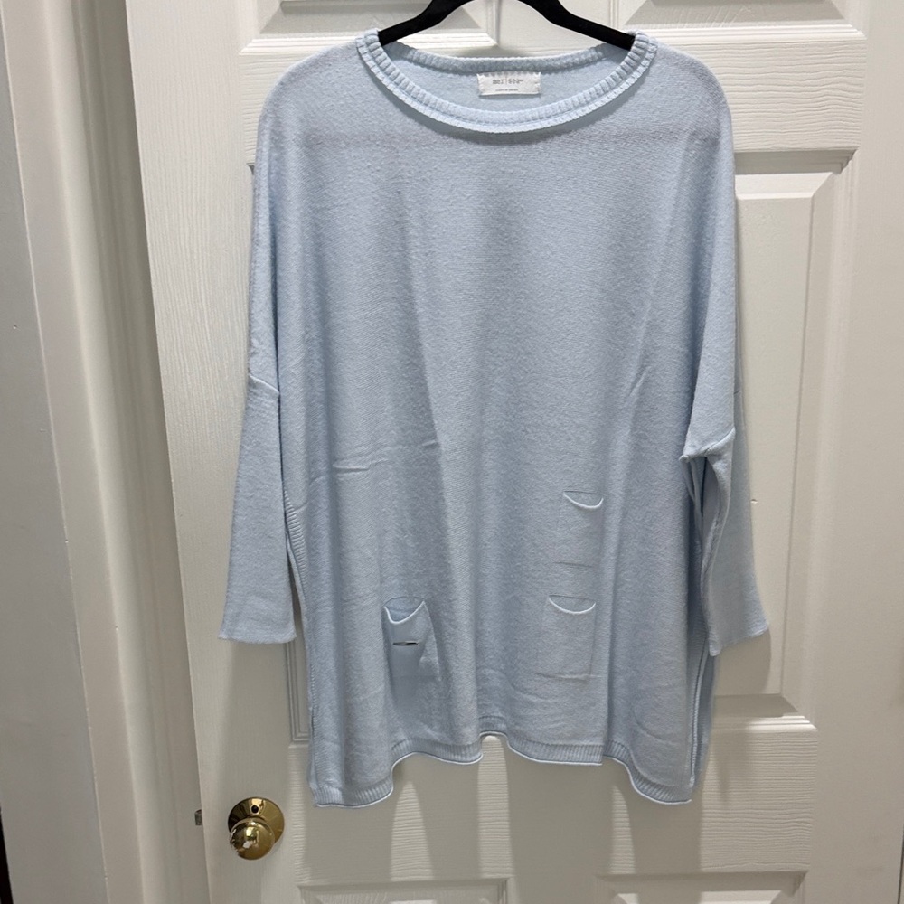 Mer Sea Soft Light Blue Crewneck Oversized Knit Sweater